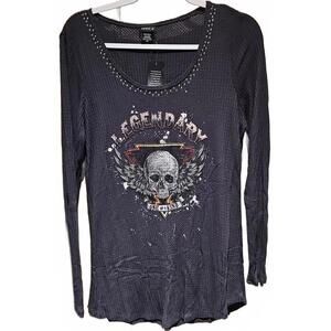 Torrid Legendary Studded Skull Tunic Top Waffle Knit Thermal Women’s 00 (M/L)